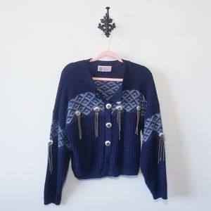 Vintage Western Fringe Oversize Crop Sweater Size S